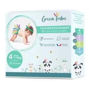 GREEN TRIBU COUCHES ÉCOLOGIQUES HYPOALLERGÉNIQUES POUR BÉBÉ TAILLE 4 " 7 À 18 KG"