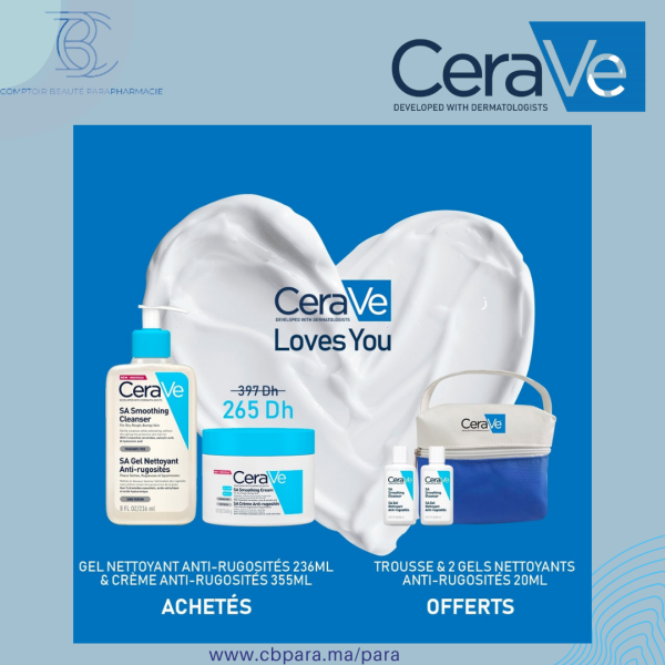 Pack Cerave "Crème Anti-Rugosités 340g + Gel Nettoyant Anti-Rugosités 236ml"