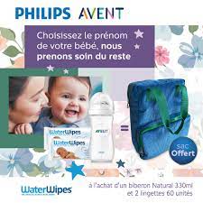 Avent Biberon Natural 260ml scf033/17+2 Lingettes Watterwips Sac