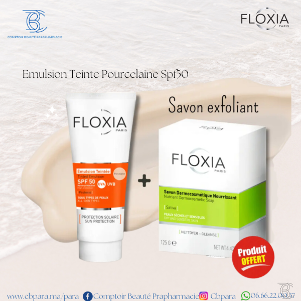 Floxia Ecran Emulsion Teinte Pourcelaine Spf50 = Savon Exfoliant 125G Offert