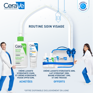 Pack CeraVe Visage : Crème Lavante Hydratante 236 ml + Crème Hydratante Visage SPF50