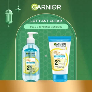 GARNIER Lot Fast Clear Gel Nettoyant Anti Acné 200ml + Scrub 3en1 50ML
